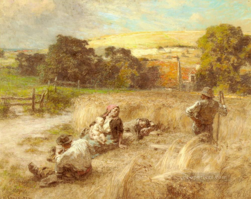 Repos Colgante La Moisson escenas rurales campesino León Augustin Lhermitte Pintura al óleo